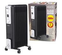 New 2000W 9 Fin Portable Oil Filled Radiator - Heater, Electrical, Caravan, Office, Home | Free Standing, Portable Heater, With Adjustable Heat Control | Quality, Long Lasting, Space Heater, (Black)