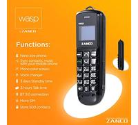 NEW 2017 ZANCO WASP PHONE WORLDS SMALLEST THINNEST MOBILE BLACK SMS BT MUSIC BT DIALER MP3 UNLOCKED CE ROHS WCDMA & GSM sold by phones 4u ltd