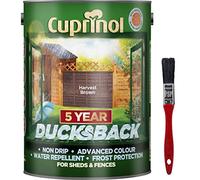 New 2020 Cuprinol Ducksback Shed & Fence Paint 5 Litre Harvest Brown. Non Drip, Water Repellent and Frost Defence. Protection for 5 Years. Includes PSP Touch up Brush.