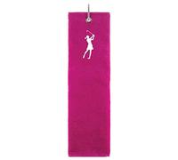 NEW 2022 Surprizeshop Lady Golfer Embroidered Terry Cotton Tri Fold Golf Towel. Hot Pink.