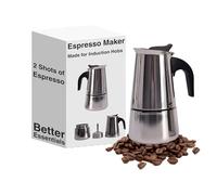 (NEW 2024) PREMIUM INDUCTION STOVETOP COFFEE MAKER | MOKA POT 2 CUP CLASSIC ITALIAN STYLE | EASY TO CLEAN SUSTAINABLE STAINLESS STEEL | ESPRESSO COFFEE BREWER | SILVER CHROME FINISH | ECO FRIENDLY