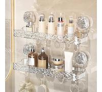 New 2024 Shower Shelf, Rotary Type Suction Cup, No Drilling Required, One Second Installation, Bathroom Shower Caddy/Basket with Suction Cup, Suction Cup Shower/Storage Rack (2 Clear Square)
