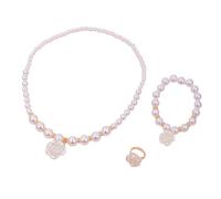 New 2025 3Pcs Cute Sweet Pearl Beaded White Camellia Flower Necklace Bracelet Ring Women Hers Charm Unisex Set Decoration Jewelry Commemorative Accessories Trendy Best For Gift