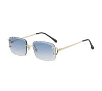 New 2025 blue brown rimless sunglasses uv400 male For Women square sun glasses for men frameless metal fashion(Gold With Blue)
