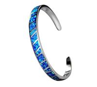 New 2025 Blue Fire Opal Stone Open Bangles Silver Plated Adjustable Bracelets Jewelry Best Gifts For Her Women Decoration Jewelry Commemorative With For You Accessories Trendy Creative Best For Gift