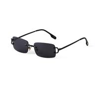 New 2025 Blue Rimless Rectangle Sunglasses Men Metal Fashion Square Sun Glasses For Women Gradient Lens Frameless UV400(C1 Black)