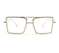 New 2025 Fashion Transparent Square Sunglasses Metal Frame For Women Overize Glasses Men Eyeglasses Frame Glasses Clear Shades(Gold-white Diamond)