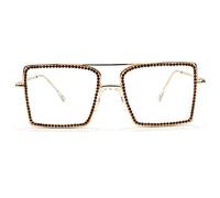 New 2025 Fashion Transparent Square Sunglasses Metal Frame For Women Overize Glasses Men Eyeglasses Frame Glasses Clear Shades(Gold-brown Diamond)