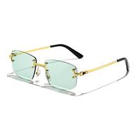 New 2025 Rimless Square Sunglasses Men For Women UV400 Small Gradient Frameless Sun Glasses For Men Metal Eyewear(C15 Gold Lightgreen)