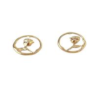 New 2025 Trendy Rose Flowers Round Shell Stud Earrings Women French Retro Golden Celebrity Luxury With For You Fashion Accessories Creative Gift jewelry