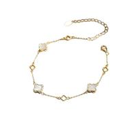 New 2025 Unisex 925 Sterling Silver Hollow Four-Leaf Chain Bracelets 14K Gold Natural Shell Flower Shaped Hand Bangle Women Decoration Jewelry Luxury With You Accessories Trendy Best For Gift And Men