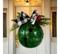 NEW 2026 6inch Large Christmas Jingle Bells Vintage Finish with Bow Pine Cones Berry Decor Rustic Metal Bell Ornaments for Xmas Tree Door Hanging, Outdoor Indoor Holiday Decorations (D)