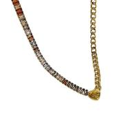 New 2026 Arrive Luxury Half Rainbow Cz Zircon Curb Chain Necklace Stainless Steel Gold Plated Heart Charm Tennis Chokers Decoration Jewelry With You Accessories Trendy Best For Gift Women And Men