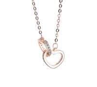 New 2026 Arrive Unisex Fashion 925 Sterling Silver Necklace Pendant Rose Gold Double Heart Crystal For Women Korean Jewelry With Chain Gift Decoration Luxury Accessories Trendy Best For Women And Men