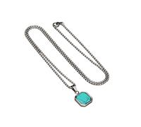 New 2026 Arrive Unisex Men's Square Pendant Necklaces 15Mm Stainless Steel Stylish Turquoise Geometric Chain Collar Gift Jewelry For Male Hiss Decoration Luxury Trendy Best For Women And Men