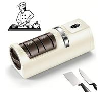 New 2026 Automatic Kitchen Knife Sharpener - Cordless, Rechargeable, Portable | Diamond Grinding Wheel & Strong Suction Base | Compatible with Most Household Knives (White)
