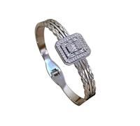 New 2026 Stainless Steel Bangle Bracelet Inlay Luxury Rhinestones Synthetic Zirconia Geometric Oval Square Stars Shape For Women Jewelry Fashion Trendy Accessories Creative Gift For Women And Men