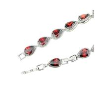 New 2026 Unisex Water Drop Red Garnet Cz 925 Silver Jewelry Length 18Cm 21Cm Link Chain Bracelet For Women Gift Box Decoration Luxury With You Accessories Trendy Creative Best For Women And Men