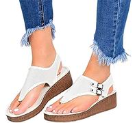 New 2026 Women's Platform Sandals T-Strap Block Heel Sandals Heeled Ankle Wedge Ankle Strap Open Toe Sandals with Zipper Vintage Beach Sandals Ladies Walking Shoes,White,US6/EU37