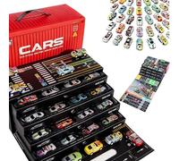 New 24/48 Mini Pull-Back Cars with Built-in Garage Set,Alloy Racing Car Toys,Multiple Simulation Scenarios for Kids Ages 3-8 Boys and Girls,with Fold-Out Racing Map,Gifts and Parties (24Pcs*Red)