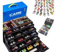 New 24/48 Mini Pull-Back Cars with Built-in Garage Set,Alloy Racing Car Toys,Multiple Simulation Scenarios for Kids Ages 3-8 Boys and Girls,with Fold-Out Racing Map,Gifts and Parties (48Pcs*Blue)