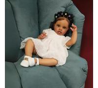 New 24Inch Lottie Dark Brown Skin Reborn Baby Toddler Newborn Doll Princess Girl lifelike Soft Touch 3D Skin Art Doll