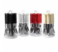 NEW 24PC Cutlery Dinner Set Stainless Steel Metal Stand Rack Forks Tea Spoons (Cream)