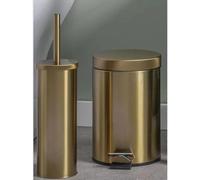 New 2pc Gold Shade Metal Bathroom Set Including Toilet Brush Holder and 3L Pedal Bin, Adding A Touch of Glam, With its Built-in Lid, Easy to Keep Things Hygienic and Clean, Perfect For Your Toilet.