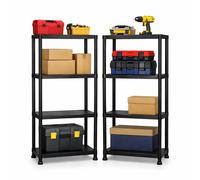 Oypla 2x 4 Tier Black Plastic Heavy Duty Shelving Racking Storage Unit