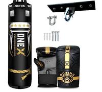 NEW 3-4-5 FT Filled Heavy Punch Bag Buyer Build Set,Chains,Bracket, Punching Gloves for Training Fitness Water proof Bag MMA (4ft with Ceiling Hook+Mitts)