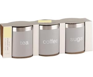 New 3 Piece Everyday Storage Jar with AirTight Screw Top. Great For Coffee, Tea and Sugar. Modern Addition For Kitchen - Dimensions: H12.7 x Dia11cm (Approx.)