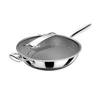 New 316 Stainless Steel Wok No Oily Smoke Double-Sided Honeycomb Non-Stick Pan Induction Cooker Pan (Diameter 34cm)