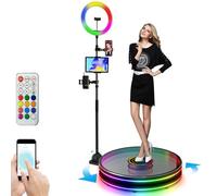 New 360 Spin Photo Booth, Slow Rotating Spinning Camera Panoramic Shooting, with Remote Control/LED Fill Light, APP Control/Smart Scaling, for Parties, Weddings, and Business Activities,80cm