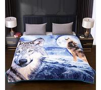 New 3D Animal Design Throws Blanket Super Soft Warm Cosy Bed Sofa Settee Fur Fleece Elegant Different Sizes Double And King (Moonlight Wolf, King (200 X 240CM))