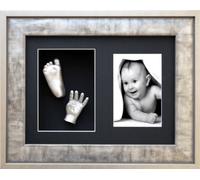 New 3D Baby Casting Kit/Silver Pewter Grey Metal Effect Frame, Black 2 Aperture/Silver Hand & Foot Casts by BabyRice