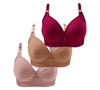 New 3PCS Non Wired Bras for Women Plus Size Solid Color Three-Breasted Thin Lace Comfortable Breathable Underwear Brater Buckle Female Bra Deep V Neck Vest Bralette Wireless Bras Bigger Bust Sales
