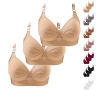 New 3PCS Non Wired Bras for Women Plus Size Solid Color Three-Breasted Thin Lace Comfortable Breathable Underwear Brater Buckle Female Bra Deep V Neck Vest Bralette Wireless Bras Bigger Bust Sales