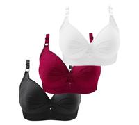 New 3PCS Non Wired Bras for Women Plus Size Solid Color Three-Breasted Thin Lace Comfortable Breathable Underwear Brater Buckle Female Bra Deep V Neck Vest Bralette Wireless Bras Bigger Bust 2026
