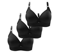 New 3PCS Non Wired Bras for Women Plus Size Solid Color Three-Breasted Thin Lace Comfortable Breathable Underwear Brater Buckle Female Bra Deep V Neck Vest Bralette Wireless Bras Bigger Bust Sales