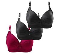 New 3PCS Non Wired Bras for Women Plus Size Solid Color Three-Breasted Thin Lace Comfortable Breathable Underwear Brater Buckle Female Bra Deep V Neck Vest Bralette Wireless Bras Bigger Bust Sales