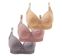 New 3PCS Non Wired Bras for Women Plus Size Solid Color Three-Breasted Thin Lace Comfortable Breathable Underwear Brater Buckle Female Bra Deep V Neck Vest Bralette Wireless Bras Bigger Bust Sales