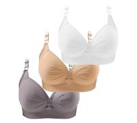 New 3PCS Non Wired Bras for Women Plus Size Solid Color Three-Breasted Thin Lace Comfortable Breathable Underwear Brater Buckle Female Bra Deep V Neck Vest Bralette Wireless Bras Bigger Bust Sales