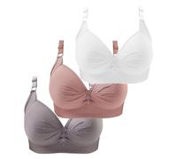 New 3PCS Non Wired Bras for Women Plus Size Solid Color Three-Breasted Thin Lace Comfortable Breathable Underwear Brater Buckle Female Bra Deep V Neck Vest Bralette Wireless Bras Bigger Bust Sales