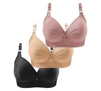 New 3PCS Non Wired Bras for Women Plus Size Solid Color Three-Breasted Thin Lace Comfortable Breathable Underwear Brater Buckle Female Bra Deep V Neck Vest Bralette Wireless Bras Bigger Bust 2026