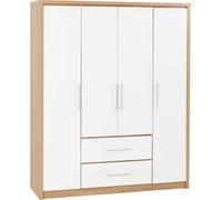 Seconique Seville 4 Door 2 Drawer Wardrobe - White Gloss/Light Oak Effect Veneer, White