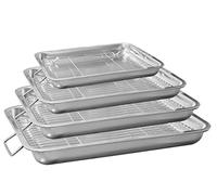 New 4 Pcs Professional Stainless Steel Roasting Trays with Removable Rack Pan Kitchen Cooking Baking Sturdy Handles Built to Last for Years Oven Roasting Pan with Grill
