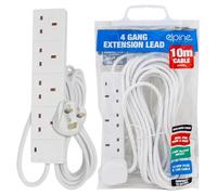 New 4 Way, 10 Metre Extension Lead - Cord, Cable Electric Mains Power Socket Plug Amp | UK Plug 3 Pin Socket Outlet | Ideal For Emergency Use