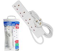 NEW 4 WAY GANG 5M EXTENSION LEAD MAINS UK CABLE 13 AMP SOCKET POWER WHITE METRE WIRE PLUG | UK PLUG 3 PIN SOCKET OUTLET | MULTI SOCKETS FOR HOME OFFICE KITCHEN BEDROOM