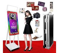 NEW 40" Magic Mirror Photo Booth with Printer and Camera with Square Fill Light & Mini PC and 21.5'' Touch Screen Photobooth Machine for Taking Selfies，Wedding (White,Full Set)