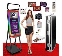 NEW 40" Magic Mirror Photo Booth with Printer and Camera with Square Fill Light & Mini PC and 21.5'' Touch Screen Photobooth Machine for Taking Selfies,Wedding (Black,Full Set)